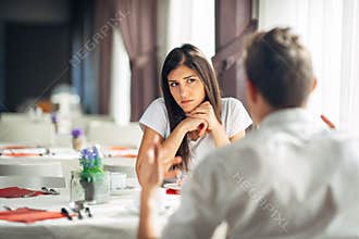 Worried woman doubting.Angry female despise partners actions,agitated person having relationship problems