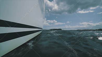 Close up on the bow of a sailing yacht