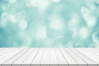 Empty white table top on blurred background, space for montage pr