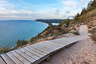 Sleeping Bear Dunes Overlook in Northern Michigan on Sunny Day