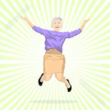 Aged woman jumping of joy