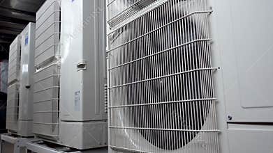 Large outdoor air conditioning units. Large fan Air Compressor