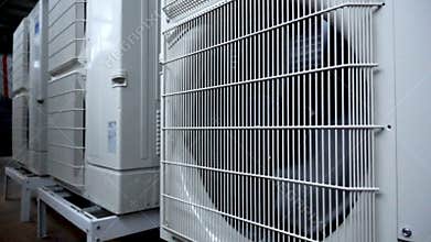Large outdoor air conditioning units. Large fan Air Compressor
