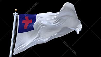 4k seamless Christian Flag waving in wind.alpha channel included.