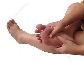 Foot massage on white background.