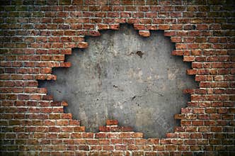 Old red brick wall damaged background texture