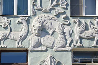 Moscow, Russia, August, 12, 2018. Chistoprudny Boulevard, fragment of profitable house of the Church of the Trinity on the Mud, at