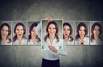 Young woman expressing different emotions