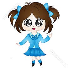Vector Illustration Cute School Girl in Uniform
