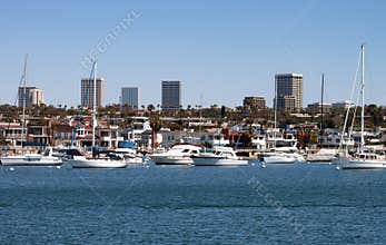Newport Beach California harbor and city skyline