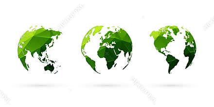 Green geometric globes vector set world planet earth