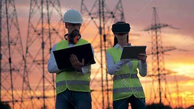 Female Engineer Wearing VR Headset managing construction project. Futuristic Virtual Reality concept.