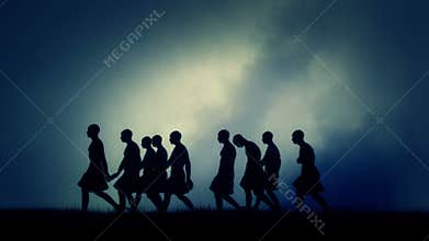 Group of Men Migrating in Ancient Civilization