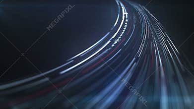 Computer generated digital blue light streaks. Abstract 3d rendering motion background. 4K, Ultra HD resolution.