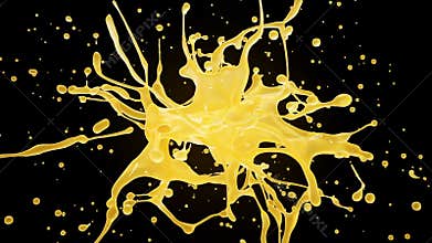 Orange or grapefruit juice explosion in slow motion. Fruit liquid drops splash