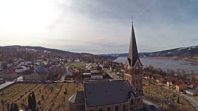 Aerial view of church in Lillehammer norway