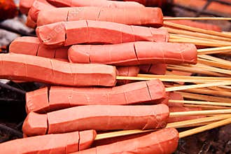 Weiners on Skewers Ready for Grilling