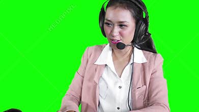 Female customer service speaking on headphones