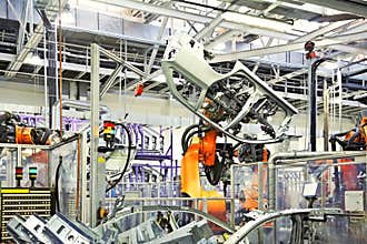 Robots in a car factory