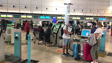 Self check in area at Lisbon International Airport