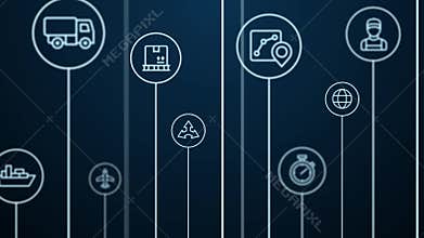 4K Abstract animation. Global logistic, distribution, delivery service background. Moving pass through lines, circles
