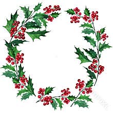 A set of watercolor Christmas frames with a holly plant