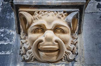 AACHEN, GERMANY. OCTOBER 04, 2020. The Town Hall. Charlemagne Rathaus. Statues of mythical creatures on the facade