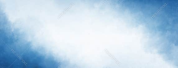 Blue watercolor borders with white cloudy center background, blue border grunge design painted in watercolor blotches