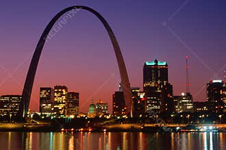 St. Louis, MO skyline and Arch at night