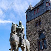 Equestrian statue Archbishop and knight Engelbert I, Graf von Berg, Mediaeval Schloss Burg, Castle Burg, Solingen, Germany