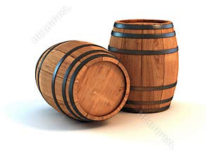 Wine barrels over white background