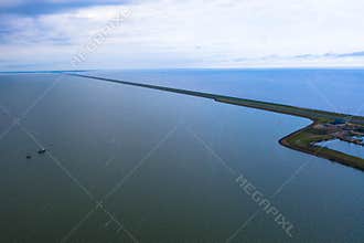 Drone photography of the flood protection dam Afsluitdijk, Netherlands