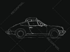 Freehand drawings classic car coupe side.