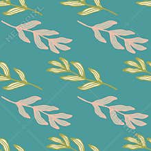 Beautiful branch with leaves seamless pattern on green background
