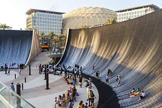 Dubai, UAE - 10.20.2021 Water feature at mobility district of EXPO 2020. Event