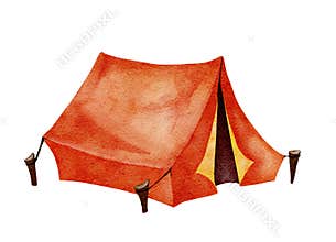 Hand drawn watercolor illustration with camping tent isolated on white backgroun