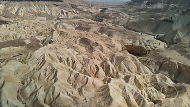 Israel desert from air. Desert Rocky Mountains Aerial Wadi Nekarot drone shot, Negev desert, Israel