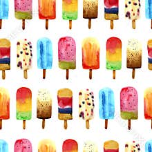 Watercolor colorful ice cream. Hand draw illustrations.