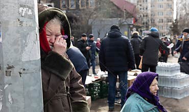War refugees in Ukraine. People abandon their homes and evacuate
