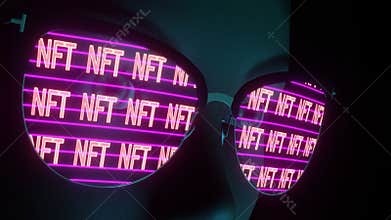 A girl with glasses with a running inscription NFT