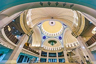Up view on the high and massive roof and dome of the iron mosque Masjid Besi