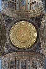 Dome and ceiling of a church in Naples, Italy.