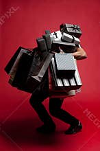 Man having mountain of presents