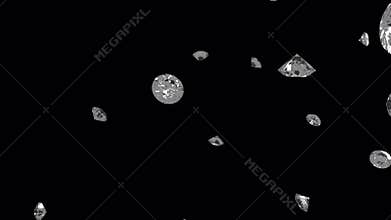 4K Falling Lots of Crystal Diamond on transparent Alpha Background