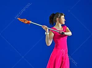 Lacrosse player in a prom dress