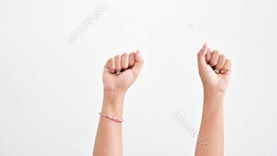 Raise your hand and sway back and forth in comfort on a white background