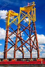 The pillars for future offshore wind turbines are ready to be transported.