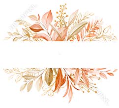 Golden Floral Frame of Soft Watercolor and Line Art Flowers