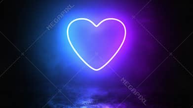 Bright neon heart in smoke, seamless loop video