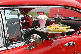 Car hop food and antique car